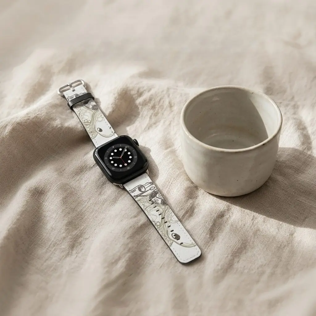 PU皮革Apple Watch表带,柔软亲肤替换表带,兼容各系列Apple Watch,配有稳固不锈钢表扣,全幅印花设计,佩戴与拆卸简便。