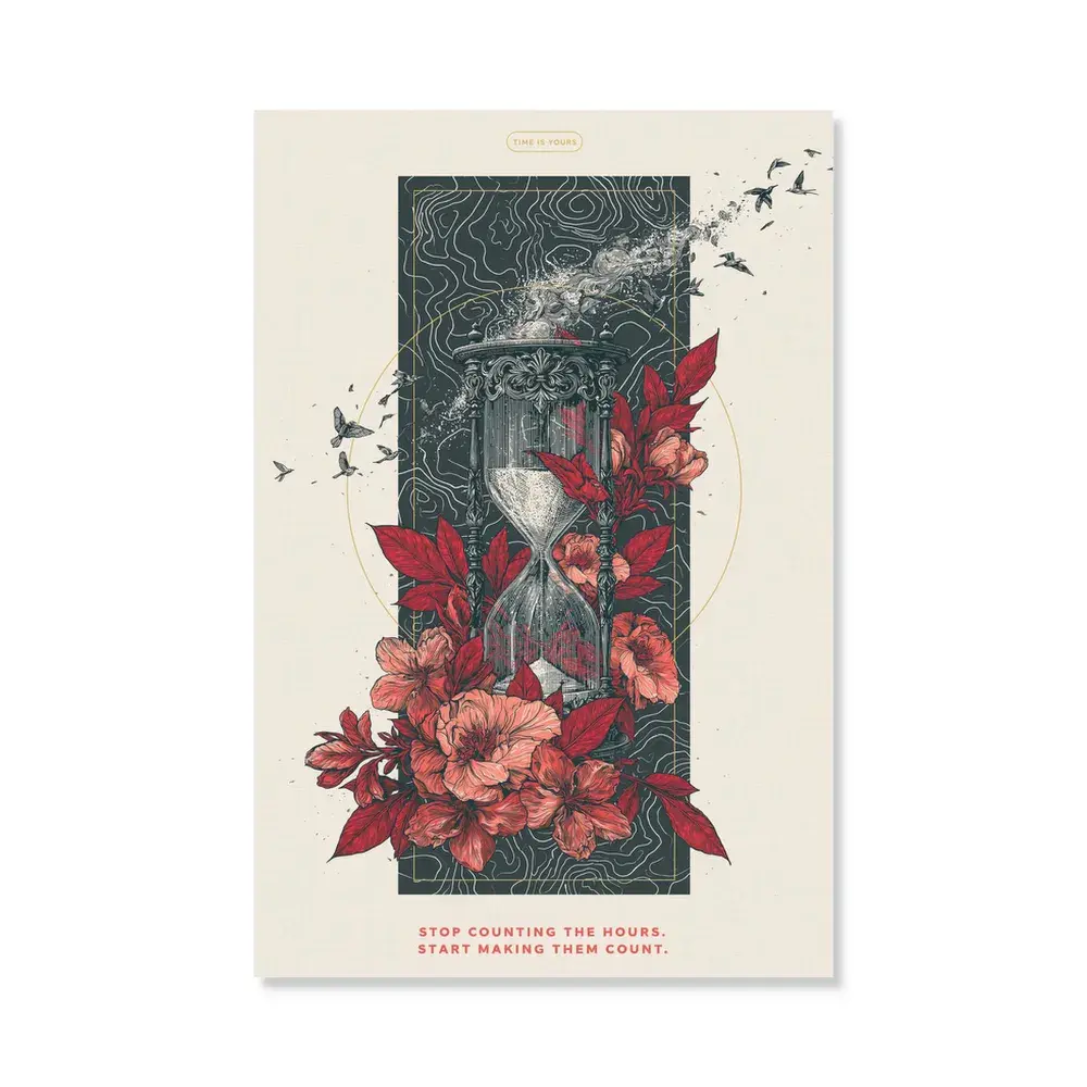 VividMuse 帆布墙面装饰画，复古沙漏与红色花卉海报，适用于客厅、卧室、办公室装饰的哥特风励志语录设计，高清艺术微喷，贴心的节日礼物首选