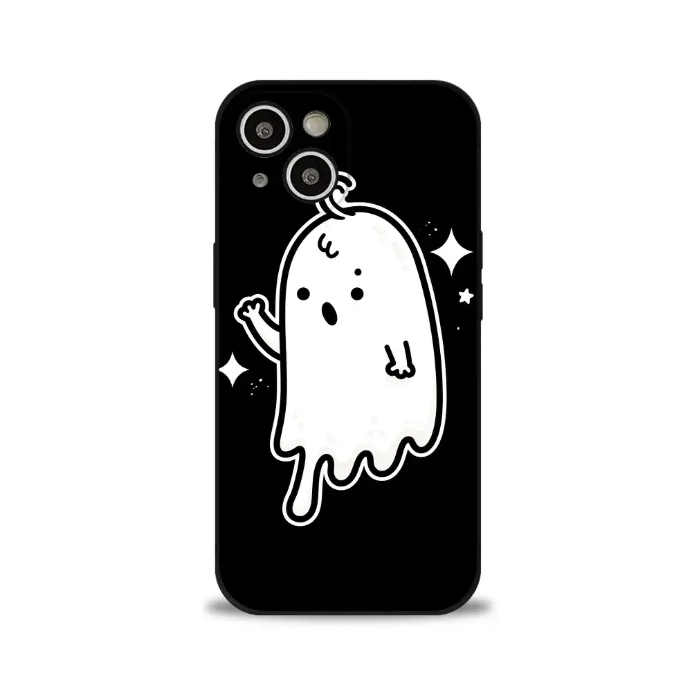 VibeGuard 可爱小鬼 iPhone 15 手机壳，防震黑色液态硅胶保护套，适用于 iPhone 15 6.1 英寸的纤薄设计，防刮擦屏幕与摄像头保护，支持无线充电