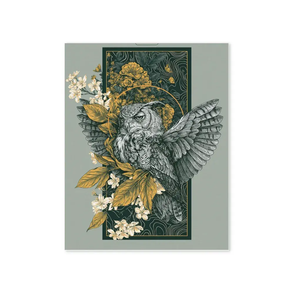VividDecor 猫头鹰帆布墙面艺术，复古猫头鹰与金色花卉艺术印花海报，适用于客厅、卧室、办公室装饰的现代动物画，高清防褪色墨水，优质帆布，12x16 英寸