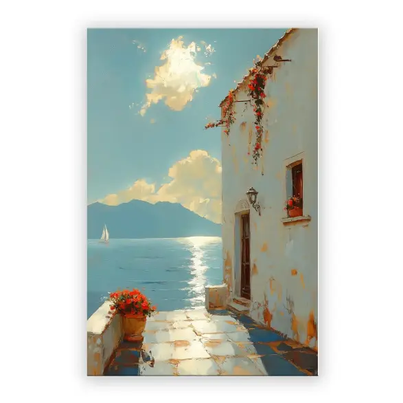 VividHome 地中海帆布墙面艺术画,Juan Brufal 100% 正品授权,装裱海岸海滨油画,牛津布印刷,24x36 英寸