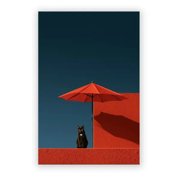VividHome 黑猫红伞帆布墙面艺术画,Juan Brufal 100% 正版授权,带框牛津布帆布印刷,极简主义动物画,24x36 英寸