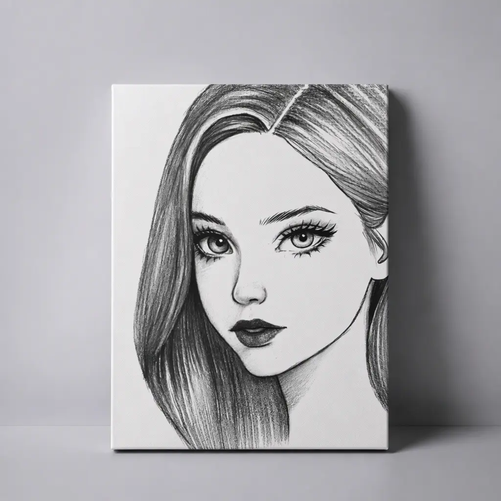帆布装饰画全幅印花，长发女孩，8x12英寸