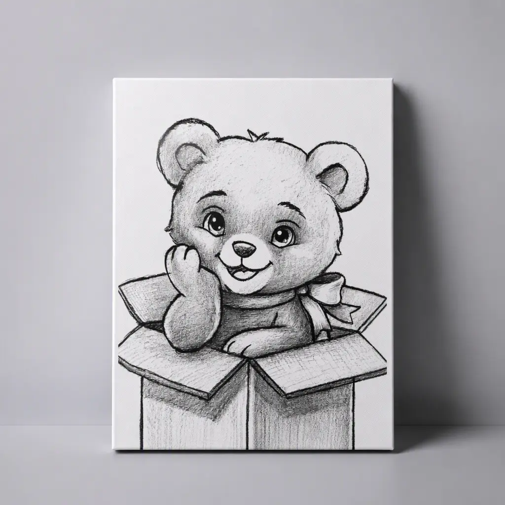 帆布装饰画全幅印花，礼品熊，8x12英寸