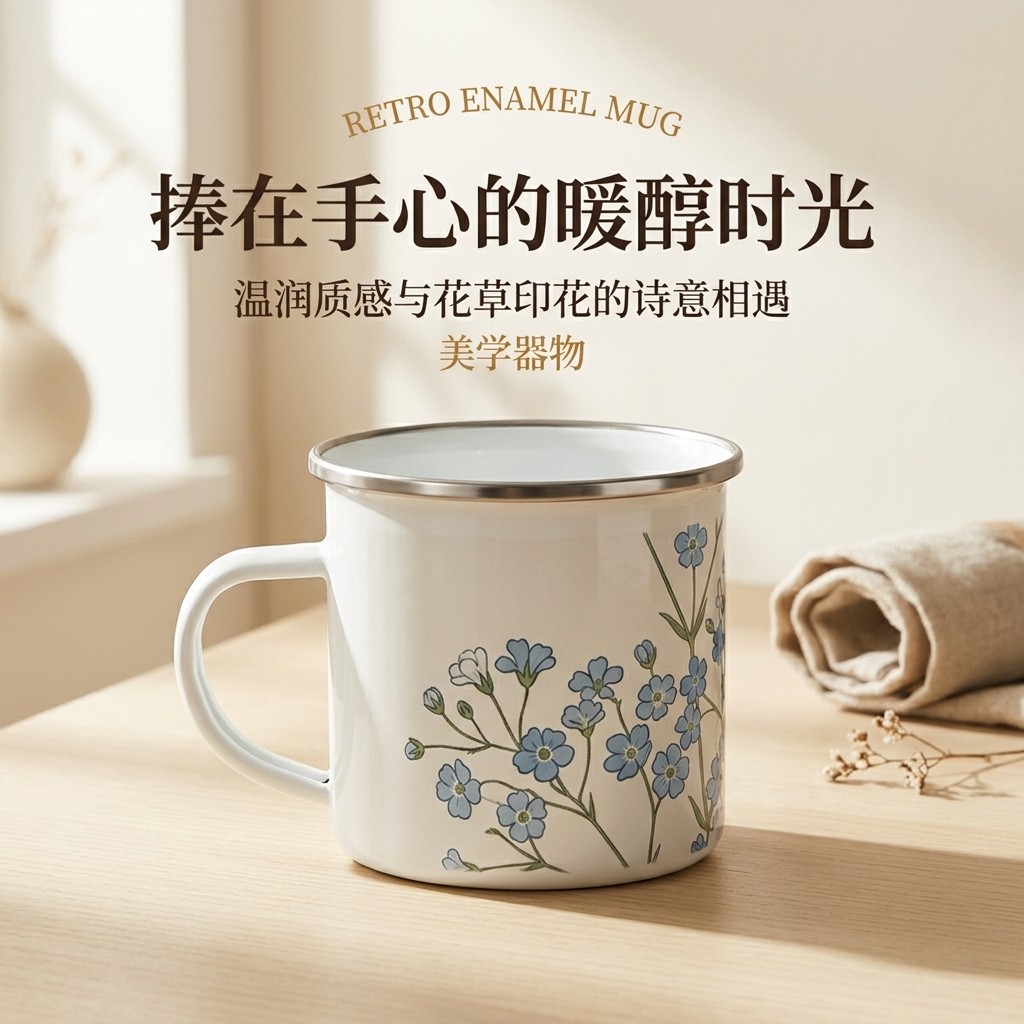 HOMESTYLE 硅藻土马克杯， 195g复古印花水杯带手柄咖啡杯，清新蓝色碎花艺术茶水杯，广泛适用于现代办公室居家书房餐厅下午茶与户外露营野餐，食品级安全环保天然材质健康无异味，人体工学舒适握持手柄加厚防滑稳固杯底耐磨耐用，细腻圆润光滑杯口饮用口感舒适易清洗，单面精美植物花草图案节日乔迁送礼自用两相宜，简约时尚冷热饮品冲泡通用单只装